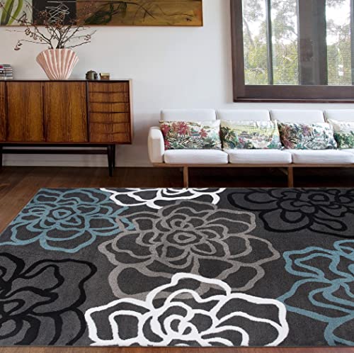Rugshop Contemporary Modern Floral Flowers Easy Maintenance for Home Office,Living Room,Bedroom,Kitchen Soft Area Rug 6'6" x 9' Gray