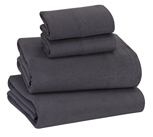 RUVANTI 100% Cotton 4 Pcs Flannel Sheets King, Deep Pocket, Warm, Super Soft, Breathable, Moisture Wicking Sheets for King Size Bed Include Flat, Fitted Sheet, 2 Pillowcase - Solid Dark Grey