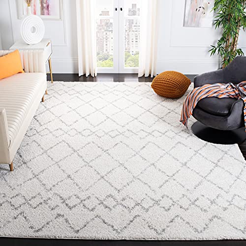 SAFAVIEH Berber Shag Collection 8' x 10' Cream / Light Grey BER165C Moroccan Non-Shedding Living Room Bedroom Dining Room Entryway Plush 1.25-inch Thick Area Rug