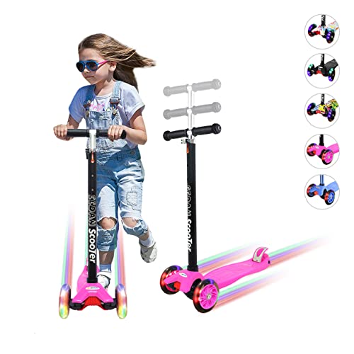 Scooter for Kids 3 Wheels Scooter Kids Scooter 4 Adjustable Height Lean to Steer Extra-Wide Deck Kids Scooter with LED Light Up Wheels Toddlers Girls & Boys from 3 to 12 Year-OldLearn to Steer