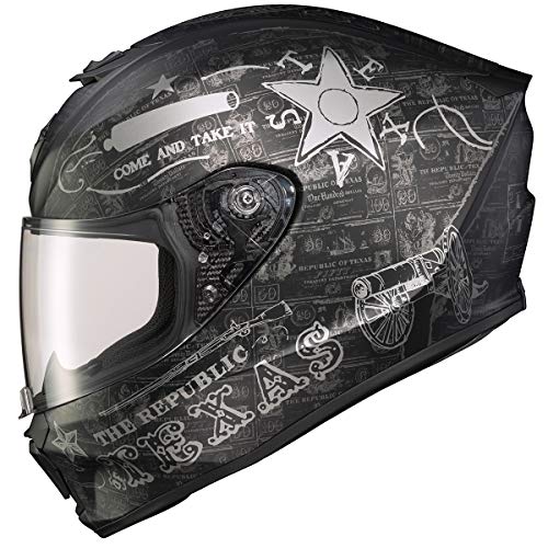 ScorpionEXO R420 Full Face Motorcycle Helmet with Bluetooth Ready Speaker Pockets DOT SNELL Lone Star (Black/Silver - XL)