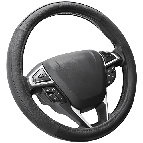 SEG Direct Car Steering Wheel Cover Universal Standard Size 14.5-15 inch, Black Microfiber Leather