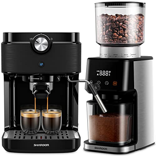 SHARDOR Coffee Grinder for Espresso Bundle Espresso Machine with Milk Frother Steam Wand