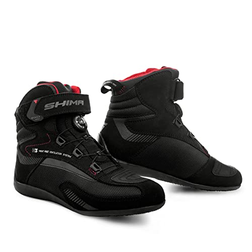SHIMA EXO Vented, Motorcycle Shoes for Men | Breathable, Reinforced Street Riding Shoes with ATOP Closure System, Ankle Support, Anti-Slip Sole, Gear Pad (Black, 10.5)