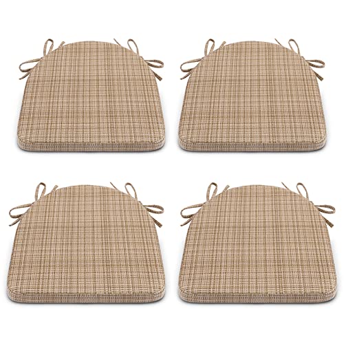 Shinnwa Dining Chair Cushions for Dining Chairs Set of 4 Plaid Non Slip Chair Pads with Ties High Density Foam Metal Seat Cushions with Machine Washable Cover, 17 x 16.5 inches, Wheat