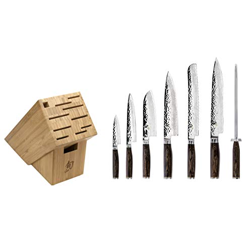 Shun Cutlery Premier 8-Piece Professional Block Set, Kitchen Knife and Knife Block Set, Includes 8” Chef's Knife, 4” Paring Knife, 6.5” Utility Knife, & More, Handcrafted Japanese Kitchen Knives