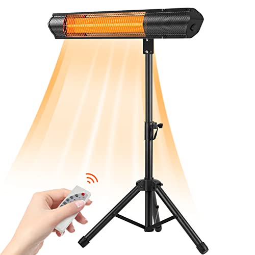SIEANE Outdoor Patio Heater Electric Carbon Infrared Wall Mounted/Ceiling/Tripod 1500W Adjustable Temperature Instant Warm Heater with Remote Control IP65 Waterproof Heater for Garage Backyard