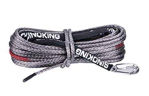SINOKING Synthetic Winch Cable Rope Line 3/8 in ×85 ft (9.5mm×26m) Synthetic Winch Rope with Black Protecting Sleeve, 18700lb/8500Kg, for 4WD Off Road Vehicle,Truck,Boat,Jeep,SUV.(Gray)