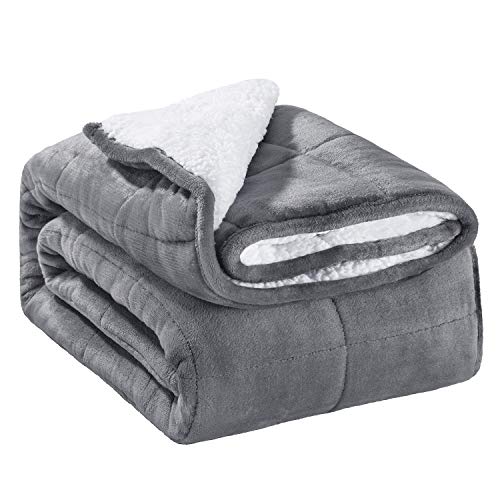 Sivio Sherpa Fleece Weighted Blanket for Adult, 15 lbs Heavy Fuzzy Throw Blanket with Soft Plush Flannel, Reversible Queen-Size Super Soft Extra Warm Cozy Fluffy Blanket, 60 x 80 inches, Grey