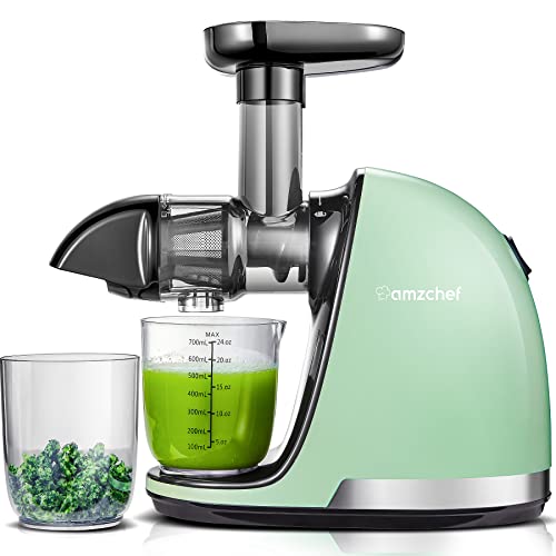 Slow Juicer,AMZCHEF Masticating Juicer Machines with Reverse Function, Cold Press Juicer with Brush, Recipes for High Nutrient Fruits and Vegetables, Light Green(Updated)