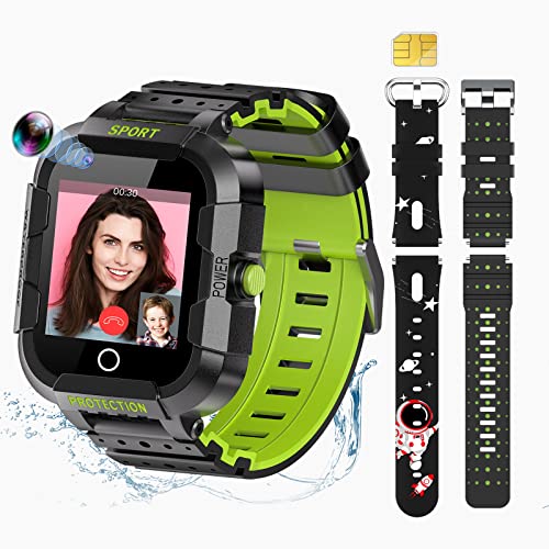 Smart Watch for Kids with SIM Card, 4G Kids GPS Tracker Watch, IP67 Waterproof 2 Way Call Video & Voice Chat SOS Pedometer, Kids Cell Phone Watch Christmas Birthday Gifts for 3-15 Boys Girls(75-balck)