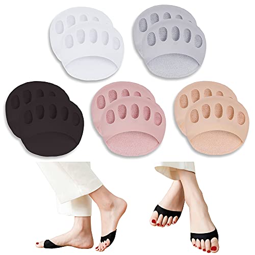 SooGree Ball of Foot Cushions (5Pairs) - Metatarsal Pads Invisible Socks for Women and Men Soft Foot Pads for Ball of Feet Reusable Cushions for Runners Prevent Pain and Discomfort