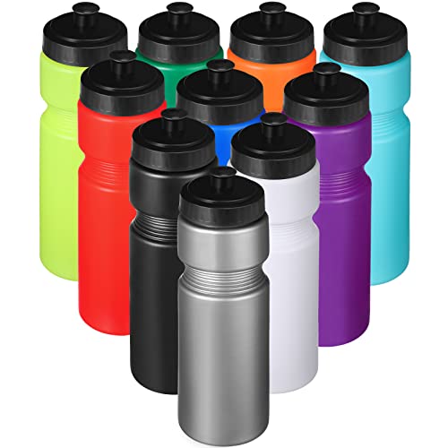 Sunnyray 10 Pcs Squeeze Sports Water Bottle 23 oz Reusable Sports Water Bottle Blank Plastic Water Bottles with Pull Top Cap for Kids Adults Sports Fitness Bike, Dishwasher Safe, 10 Colors