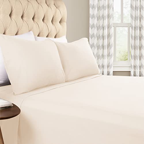 Superior Premium Cotton Flannel Sheets, All Season 100% Brushed Cotton Flannel Bedding, 4-Piece Sheet Set with Deep Fitting Pockets - Ivory Solid, Queen Bed