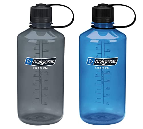 Sustain Tritan Narrow Mouth BPA-Free Water Bottle, 32 oz - 2 Pack (Gray/Slate Blue) - Tritan Narrow Mouth Water Bottle, 1-Quart