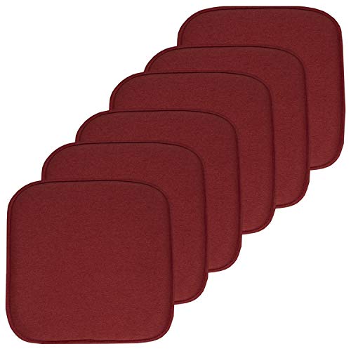 Sweet Home Collection Chair Cushion Memory Foam Pads Honeycomb Pattern Slip Non Skid Rubber Back Rounded Square 16" x 16" Seat Cover, 6 Pack, Charlotte Wine