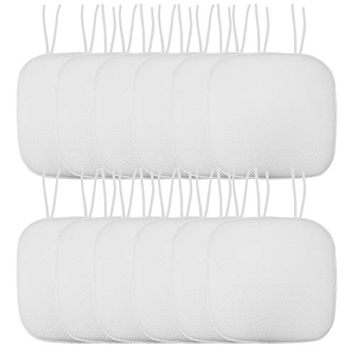 Sweet Home Collection Chair Cushion Memory Foam Pads with Ties Honeycomb Pattern Slip Non Skid Rubber Back Rounded Square 16" x 16" Seat Cover, 12 Pack, White 12 Pack