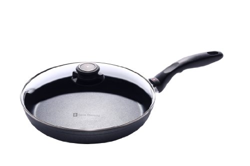 Swiss Diamond 10.25" Frying Pan - HD Nonstick Diamond Coated Aluminum Skillet, Includes Lid - Dishwasher Safe and Oven Safe Fry Pan, Grey