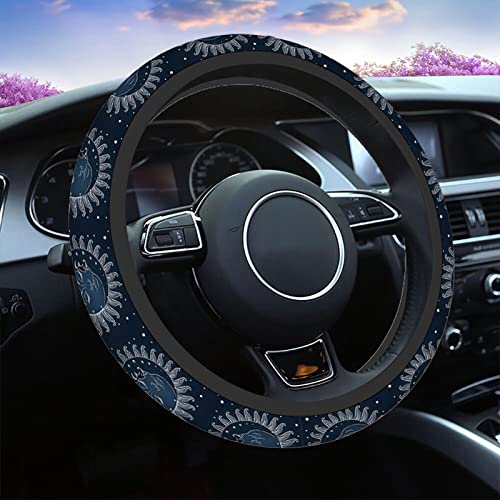 Swono Sun and Moon Universal 15" Steering Wheel Covers Abstract Human Face in Star Sky at Night Cute Car Steering Wheel Cover for Men Women Girls Car Accessories