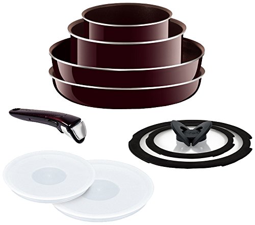 T-fal L63191 Ingenio Neo Mahogany Premier Set 9 Frying Pan and Pot 9-Piece Set, Titanium, Premier 5-Layer Coating, Removable Handle, For Gas Stoves Only