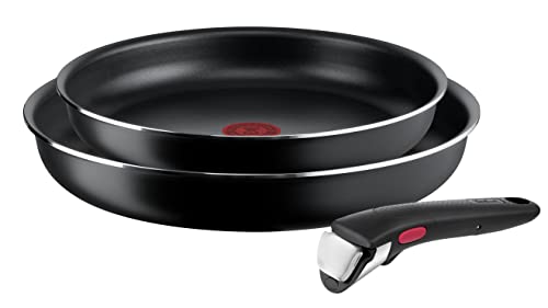 Tefal Ingenio Easy On Frying Pan Set, Stackable, Easy Cleaning, Non-Stick Coating, Removable Handle, Heat Indicator, L1599302, Black, 3 Piece Set