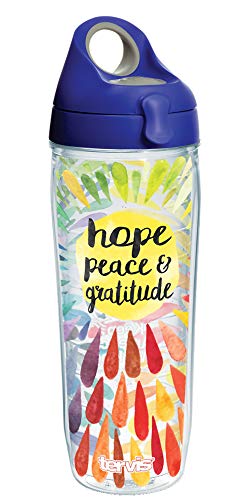 Tervis Hope Peace Gratitude Made in USA Double Walled Insulated Tumbler Travel Cup Keeps Drinks Cold & Hot, 24oz Water Bottle, Clear