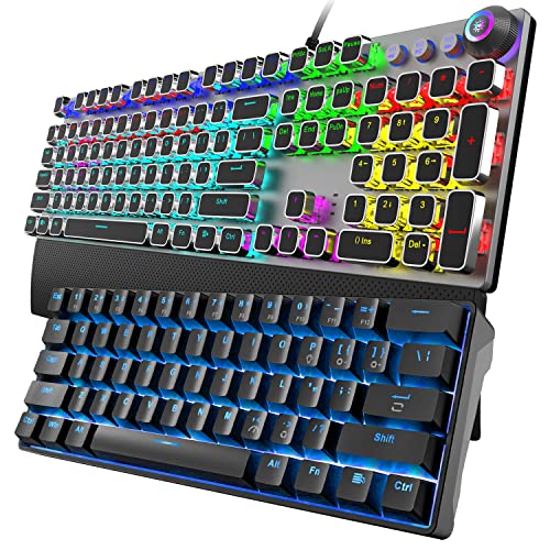 TEWELL LED Typewriter Mechanical Keyboards and 61 Keys RGB Wired Mechanical Gaming Keyboard with Audible Click Sound Blue Switches