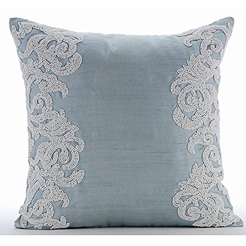 The HomeCentric Light Blue Throw Pillows Cover, Beaded Baroque French Toile Theme Pillows Cover, 20x20 inch (50x50 cm) Pillow Case, Floral, Square Silk Pillowcase, Victorian Easter - White Waters