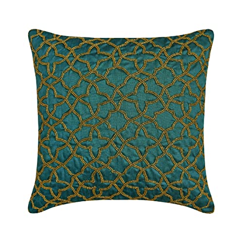 The HomeCentric Throw Pillow Covers, Decorative Pillow Covers 20x20 inch (50x50 cm) Blue, Silk Throw Pillow Covers, Handmade Pillow Covers, Geometric Throw Pillow Covers, Modern Throw - Teal Geometry