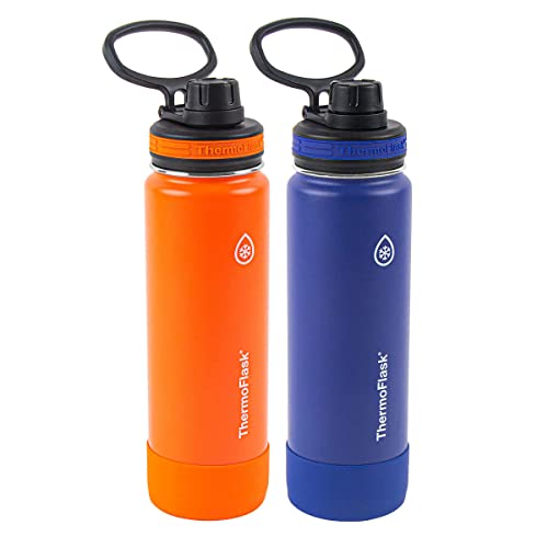 Thermoflask Stainless Steel Insulated Water Bottles, 24 Ounce, 2-Pack, Orange Crush/Navy Edge