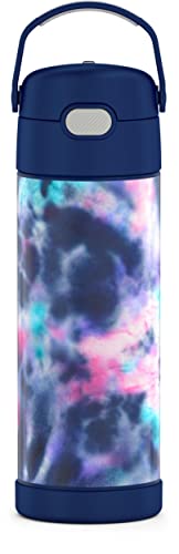 THERMOS FUNTAINER 16 Ounce Stainless Steel Vacuum Insulated Bottle with Wide Spout Lid, Tie Dye