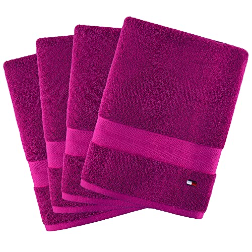 Tommy Hilfiger Modern American Solid Pack of 4 Bath Towels, 30 X 54 Inches, 100% Cotton 574 GSM (Raspberry Rose)