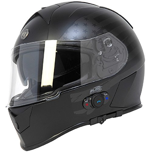 Torc T14B Bluetooth Integrated Mako Full Face Helmet with Flag Graphic (Flat Black, X-Small)