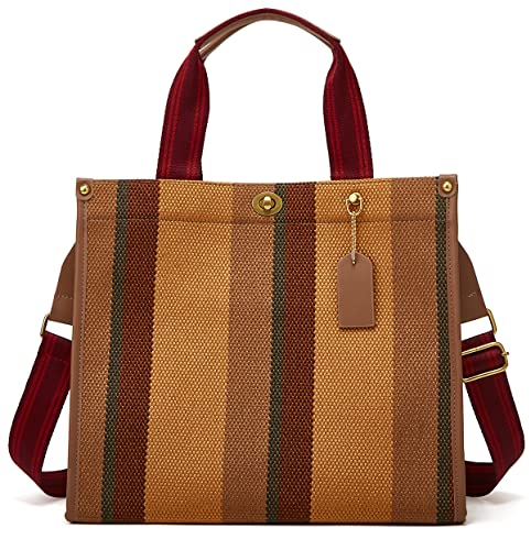 Tote Bag Hobo Bag for Women Canvas Shoulder Bag Chic Crossbody Bag Satchel Large Handbag Color Contarst Stripe