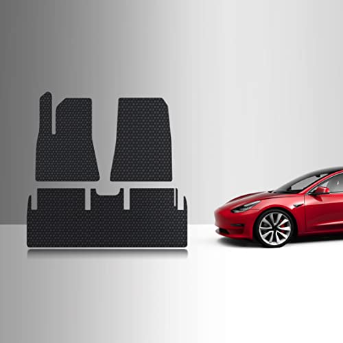 TOUGHPRO Floor Mats Accessories Set Compatible with Tesla Model 3 Standard Range Plus All Weather Heavy Duty Custom Fit (Made in USA) Black Rubber June 2021-2023