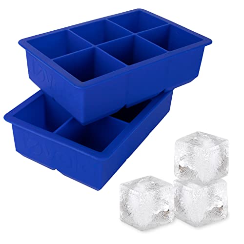 Tovolo Inch Large King Craft Ice Mold Freezer Tray of 2" Cubes for Whiskey, Bourbon, Spirits & Liquor Drinks, BPA-Free Silicone, Set of 2, Stratus Blue