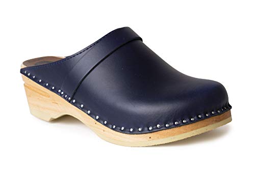 Troentorp Clogs, Da Vinci Bastad Slip On Closed Toe Leather Womens Original Swedish Wooden Clogs Blue US 8 (EU 38)
