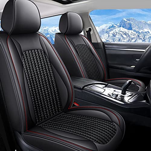 TTX Car Seat Covers Fit for Hyundai Kona 2018-2023 Seat Covers Full Set 5 Seats Faux Leather and Ice Silk Car Seat Cushion Protector Compatible Airbag(Black&Red Line)