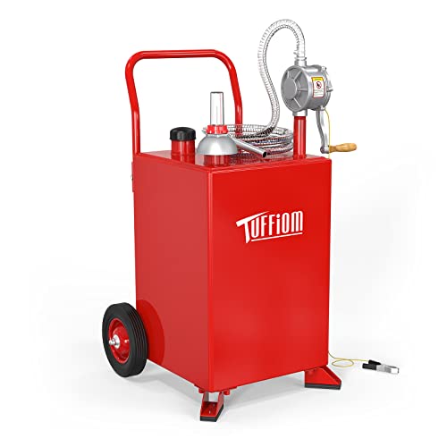 TUFFIOM 20 Gallon Gas Caddy with Wheels & 8.9ft Hose, Fuel Transfer Tank Gasoline Diesel Can with Reversible Rotary Hand Siphon Pump, Fuel Storage Tank for Car ATV Mowers Tractors Boat Motorcycle, Red