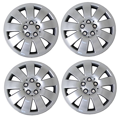 Tuningpros WC3-15-721-S - Pack of 4 Hubcaps - 15-Inches Style Snap-On (Pop-On) Type Metallic Silver Wheel Covers Hub-caps