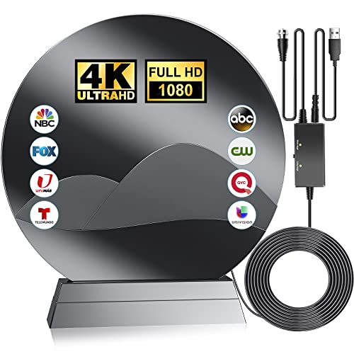 TV Antenna Indoor-680+ Miles Range Amplified Digital Antenna -HD TV Antenna for Smart TV-Outdoor Antenna Support 8K 4K 1080p All TV's VHF UHF Signal Booster 360°Signal Reception - 30ft Coaxial Cable