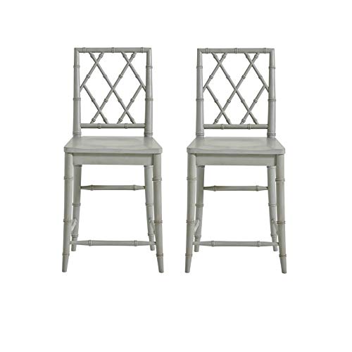 Universal Furniture Bamboo Carved X-Back 29" Bar Stool with Contoured Wood Seat in Gray (Set of 2)