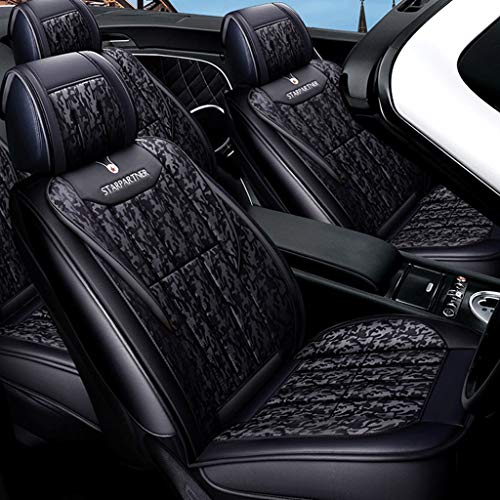 Universal Seat Cover Set Camouflage Pattern Four Season Seat Cushion Breathable Non-Slip Split Type 5-seat Sedan Compatible Airbag Black (Color : Black)