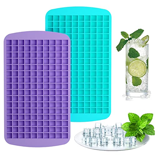 Upgrade Silicone Mini Ice Cube Trays, 2 Pack 320 Small Ice Cube Molds, Easier to Release, Crushed Ice for Chilling Drinks, Whiskey, Cocktail, Flexible Stackable for Freezer
