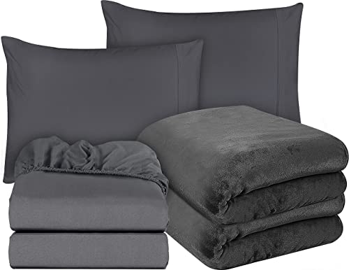 Utopia Bedding Lavish Bedding Bundle - 1 Flannel Fleece Blanket Queen Grey with 4 PC Bed Sheet Set (1 Flat Sheet, 1 Fitted Sheet and 2 Pillowcases)