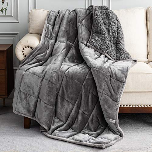 Uttermara Weighted Blanket Queen Size 15lbs 60x80 inches, Sherpa Weighted Blankets with Soft Plush Fleece, Cozy Warm Sherpa Snuggle Thick Heavy Blanket Great for Sleep and Calming, Grey