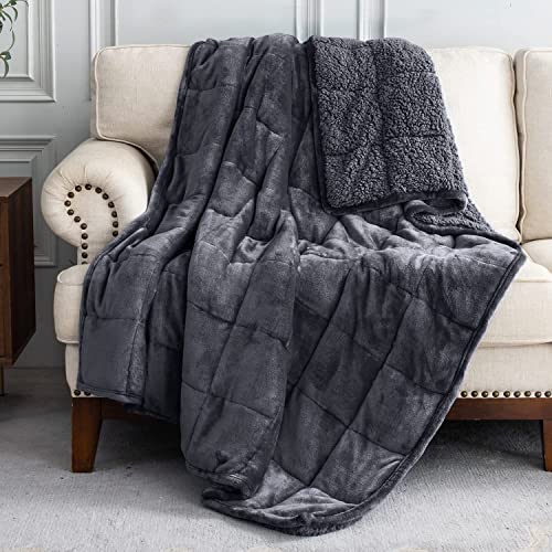 Uttermara Weighted Blanket Twin 15 Pounds for Adults, Sherpa Weighted Blanket for Couch Bed, Ultra Fluffy Warm Sherpa & Cozy Plush Flannel Fleece, Heavy Blanket Great for Calm, 48" x 72", Dark Grey