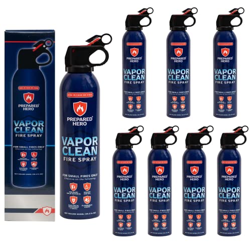 Vapor Clean Fire Spray by Prepared Hero - 8 Pack - Portable Fire Extinguisher for Home, Car, Garage, Kitchen - Works on Electrical, Grease, Battery Fires & More - Compact, Easy to Use