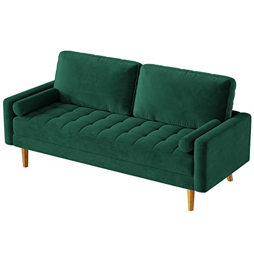 Vesgantti 58 inch Loveseat Sofa, 2-Seater Velvet Couch, Soft Tufted Seat Cushion Love Seats Couch with 2 Throw Pillows, Mid Century Modern Sofa for Small Space, Bedroom, Apartment, Living Room
