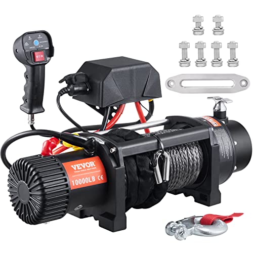 VEVOR Electric Winch, 12V 10,000 lb Load Capacity Nylon Rope Winch, IP67 7/20” x 85ft ATV Winch with Wireless Handheld Remote & Hawse Fairlead for Towing Jeep Off-Road SUV Truck Car Trailer Boat